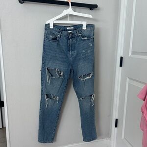 Forever 21 Ripped Blue Straight Leg Jeans